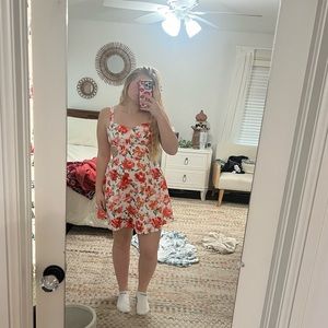 orange floral mini dress open back